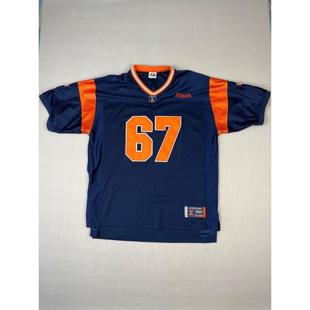 Vintage Unv Of Illinois Football Jersey Mens 2XL Blue Fighting Illini Majestic